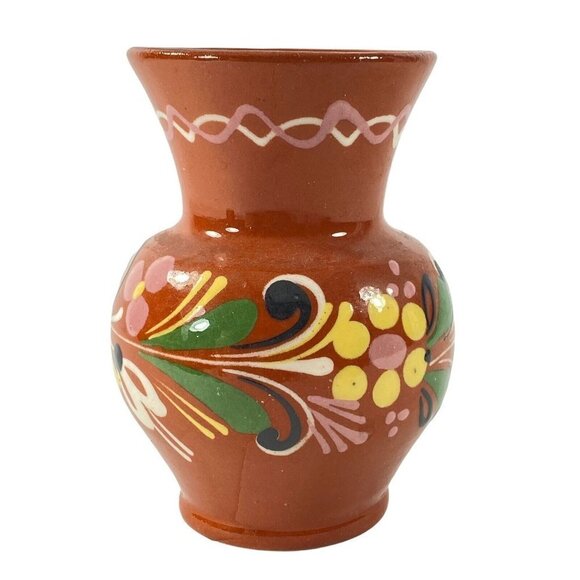 Vintage Hungary Pottery Vase 4”T 2.5”W Studio Art Pottery Flower Deco Redware - Picture 3 of 12